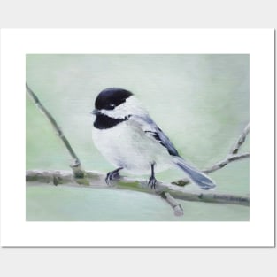 Chickadee in Spring painting Posters and Art